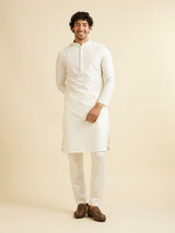Men's White Ethnic Relaxed Fit Embroidered Full Sleeves Kurta Set
