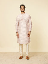 Men's Pink Ethnic Relaxed Fit Embroidered Full Sleeves Kurta Set