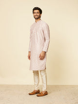Men's Pink Ethnic Relaxed Fit Embroidered Full Sleeves Kurta Set