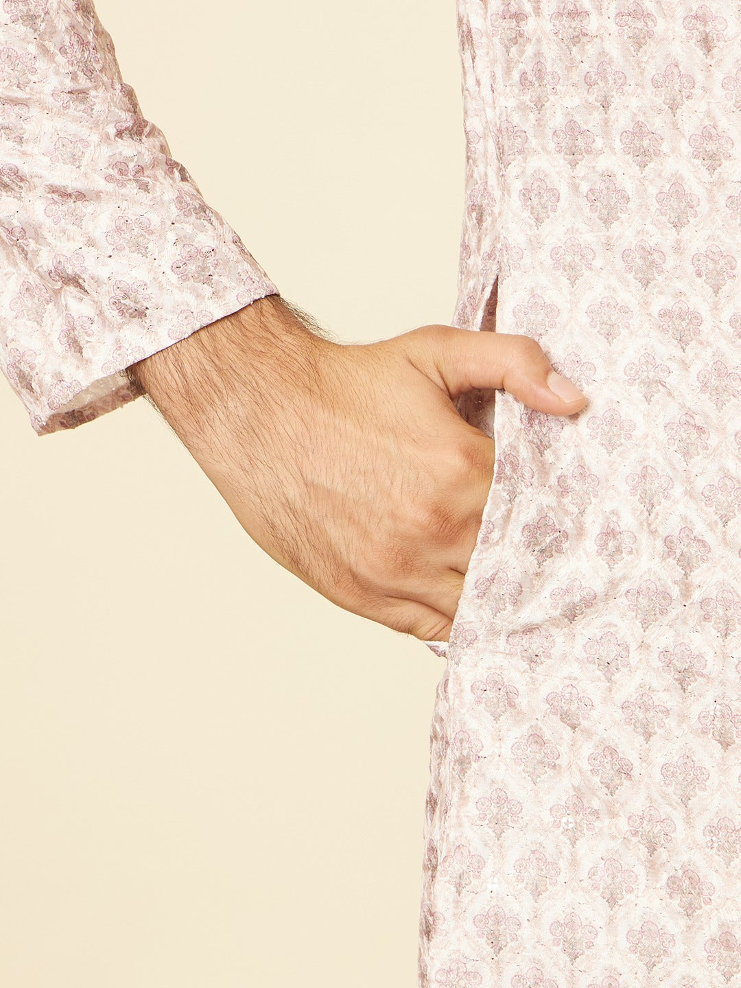 Men's Pink Ethnic Relaxed Fit Embroidered Full Sleeves Kurta Set