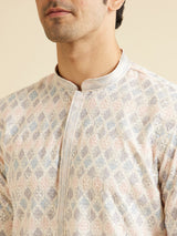 Men's White Ethnic Relaxed Fit Embroidered Full Sleeves Kurta Set