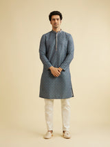 Men's Blue Ethnic Relaxed Fit Printed Full Sleeves Kurta Set