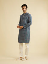 Men's Blue Ethnic Relaxed Fit Printed Full Sleeves Kurta Set