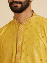 Men's Yellow Ethnic Relaxed Fit Solid Full Sleeves Kurta Set