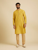Men's Yellow Ethnic Relaxed Fit Solid Full Sleeves Kurta Set