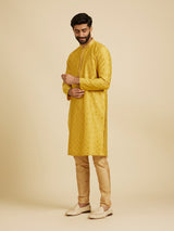 Men's Yellow Ethnic Relaxed Fit Solid Full Sleeves Kurta Set