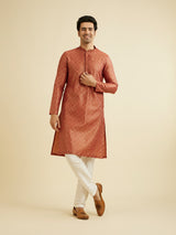 Men's Brown Ethnic Relaxed Fit Embroidered Full Sleeves Kurta Set