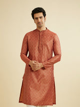 Men's Brown Ethnic Relaxed Fit Embroidered Full Sleeves Kurta Set