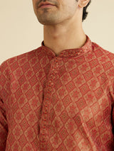Men's Brown Ethnic Relaxed Fit Embroidered Full Sleeves Kurta Set