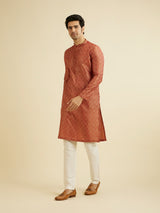 Men's Brown Ethnic Relaxed Fit Embroidered Full Sleeves Kurta Set