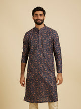 Men's Blue Ethnic Relaxed Fit Printed Full Sleeves Kurta Set