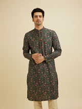 Men's Green Ethnic Relaxed Fit Printed Full Sleeves Kurta Set