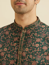 Men's Green Ethnic Relaxed Fit Printed Full Sleeves Kurta Set