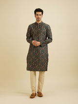 Men's Green Ethnic Relaxed Fit Printed Full Sleeves Kurta Set