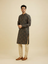 Men's Green Ethnic Relaxed Fit Printed Full Sleeves Kurta Set
