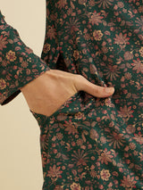 Men's Green Ethnic Relaxed Fit Printed Full Sleeves Kurta Set