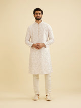 Men's Pink Ethnic Relaxed Fit Printed Full Sleeves Kurta Set