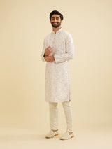 Men's Pink Ethnic Relaxed Fit Printed Full Sleeves Kurta Set