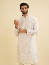 Men's Pink Ethnic Relaxed Fit Printed Full Sleeves Kurta Set