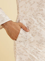 Men's Pink Ethnic Relaxed Fit Printed Full Sleeves Kurta Set