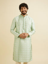 Men's Soft Green Jaal Patterned Kurta Set with Floral Buta Motifs
