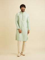 Men's Soft Green Jaal Patterned Kurta Set with Floral Buta Motifs