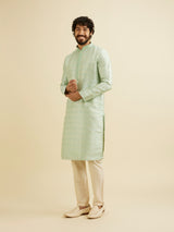 Men's Soft Green Jaal Patterned Kurta Set with Floral Buta Motifs