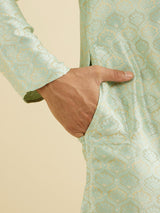 Men's Soft Green Jaal Patterned Kurta Set with Floral Buta Motifs