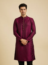 Men's Rani Pink Ikat Inspired Patterned Kurta Set