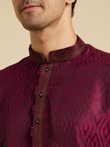 Men's Rani Pink Ikat Inspired Patterned Kurta Set