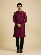 Men's Rani Pink Ikat Inspired Patterned Kurta Set