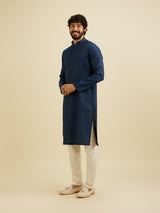 Men's Blue Ethnic Relaxed Fit Solid Full Sleeves Kurta Set