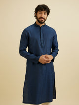 Men's Blue Ethnic Relaxed Fit Solid Full Sleeves Kurta Set