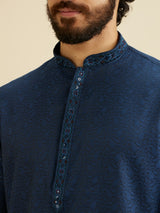 Men's Blue Ethnic Relaxed Fit Solid Full Sleeves Kurta Set