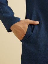 Men's Blue Ethnic Relaxed Fit Solid Full Sleeves Kurta Set