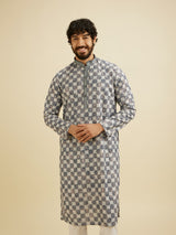 Men's Grey Ethnic Relaxed Fit Printed Full Sleeves Kurta Set
