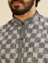 Men's Grey Ethnic Relaxed Fit Printed Full Sleeves Kurta Set