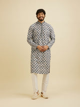 Men's Grey Ethnic Relaxed Fit Printed Full Sleeves Kurta Set