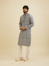 Men's Grey Ethnic Relaxed Fit Printed Full Sleeves Kurta Set