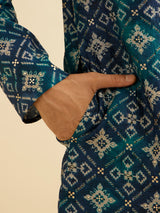 Men's Blue Ethnic Relaxed Fit Printed Full Sleeves Kurta Set