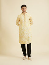 Men's Yellow Ethnic Relaxed Fit Printed Full Sleeves Kurta Set