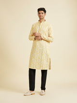 Men's Yellow Ethnic Relaxed Fit Printed Full Sleeves Kurta Set