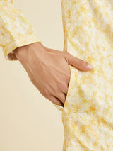 Men's Yellow Ethnic Relaxed Fit Printed Full Sleeves Kurta Set