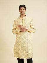 Men's Yellow Ethnic Relaxed Fit Printed Full Sleeves Kurta Set
