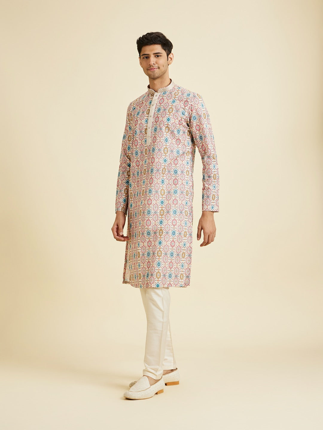 Men's Multicolor Ethnic Relaxed Fit Printed Full Sleeves Kurta Set