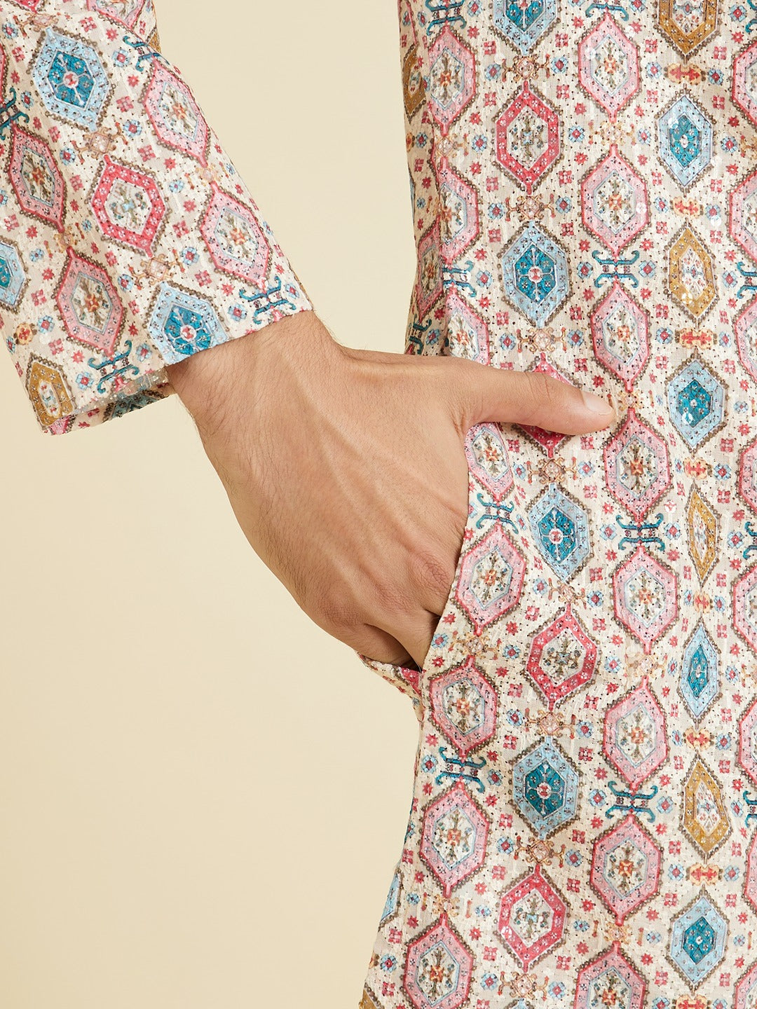 Men's Multicolor Ethnic Relaxed Fit Printed Full Sleeves Kurta Set
