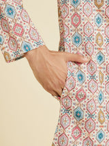 Men's Multicolor Ethnic Relaxed Fit Printed Full Sleeves Kurta Set