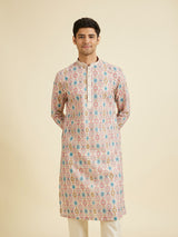 Men's Multicolor Ethnic Relaxed Fit Printed Full Sleeves Kurta Set