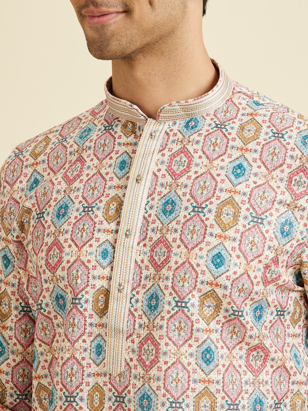Men's Multicolor Ethnic Relaxed Fit Printed Full Sleeves Kurta Set