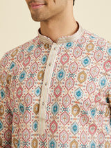 Men's Multicolor Ethnic Relaxed Fit Printed Full Sleeves Kurta Set